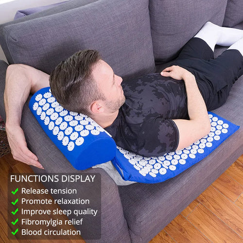 Acupressure Mat & Pillow Set for Back, Neck & Foot Pain Relief – Yoga Massage Cushion with Needle Therapy