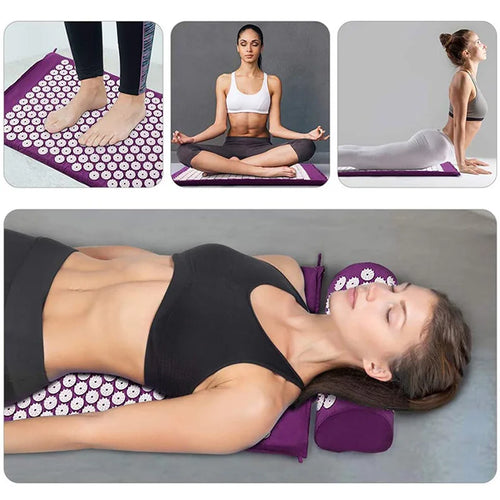 Acupressure Mat & Pillow Set for Back, Neck & Foot Pain Relief – Yoga Massage Cushion with Needle Therapy