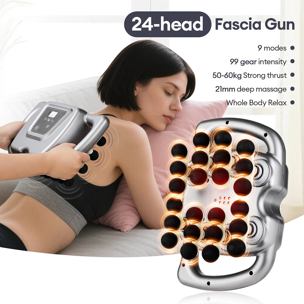 24-Head Fascia Gun Massager with 9 Modes Deep Tissue Vibration Massage for Back, Neck & Full Body Relief