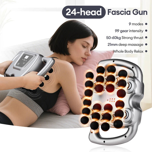 24-Head Fascia Gun Massager with 9 Modes Deep Tissue Vibration Massage for Back, Neck & Full Body Relief