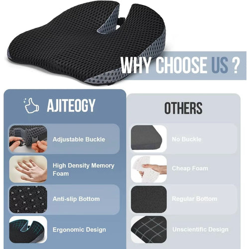 Memory Foam Car Seat Wedge Cushion for Driving Height Booster & Posture Support Pad