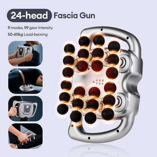 24-Head Fascia Gun Massager with 9 Modes Deep Tissue Vibration Massage for Back, Neck & Full Body Relief