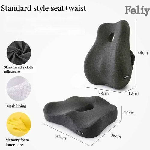 Memory Foam Orthopedic Seat Cushion & Lumbar Support Pillow for Office Chair and Car Seat
