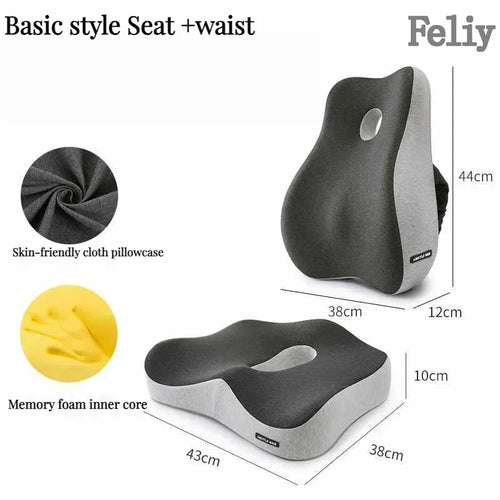 Memory Foam Orthopedic Seat Cushion & Lumbar Support Pillow for Office Chair and Car Seat