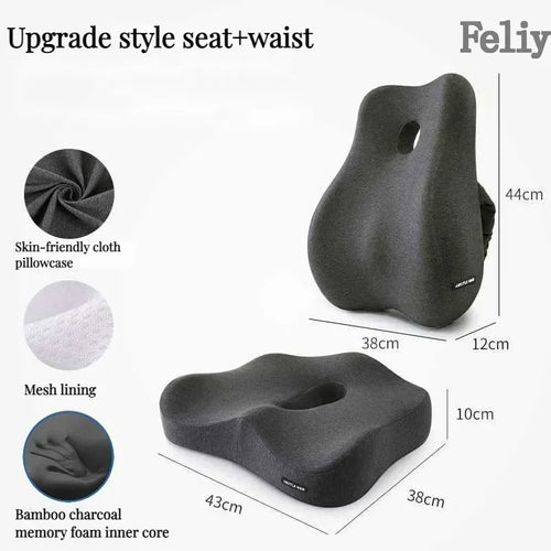 Memory Foam Orthopedic Seat Cushion & Lumbar Support Pillow for Office Chair and Car Seat