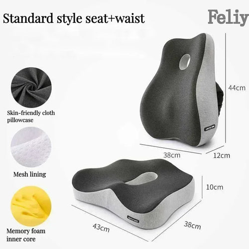 Memory Foam Orthopedic Seat Cushion & Lumbar Support Pillow for Office Chair and Car Seat