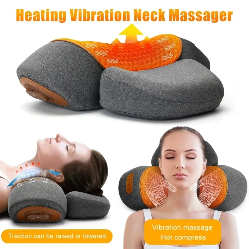 NEW Electric Neck Massager Cervical Traction Pillow with Heat & Vibration – Neck and Shoulder Pain Relief Device
