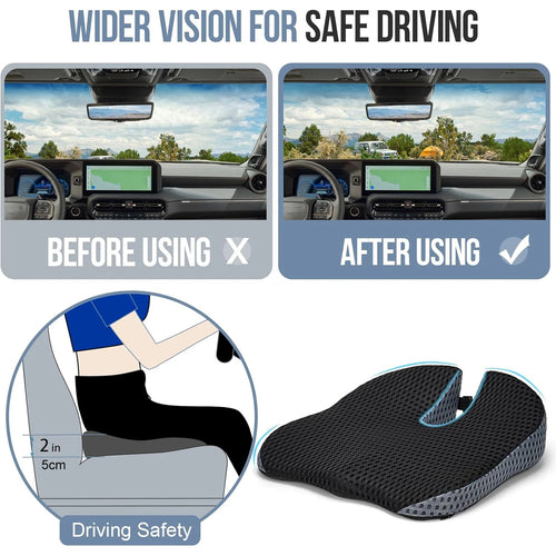 Memory Foam Car Seat Wedge Cushion for Driving Height Booster & Posture Support Pad
