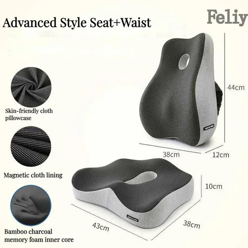 Memory Foam Orthopedic Seat Cushion & Lumbar Support Pillow for Office Chair and Car Seat