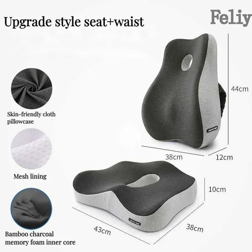 Memory Foam Orthopedic Seat Cushion & Lumbar Support Pillow for Office Chair and Car Seat