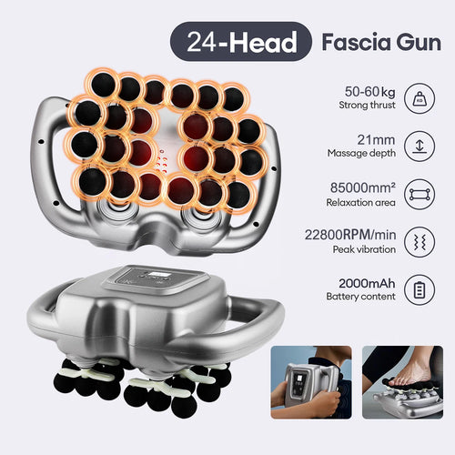 24-Head Fascia Gun Massager with 9 Modes Deep Tissue Vibration Massage for Back, Neck & Full Body Relief