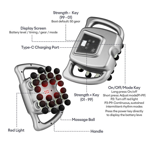 24-Head Fascia Gun Massager with 9 Modes Deep Tissue Vibration Massage for Back, Neck & Full Body Relief