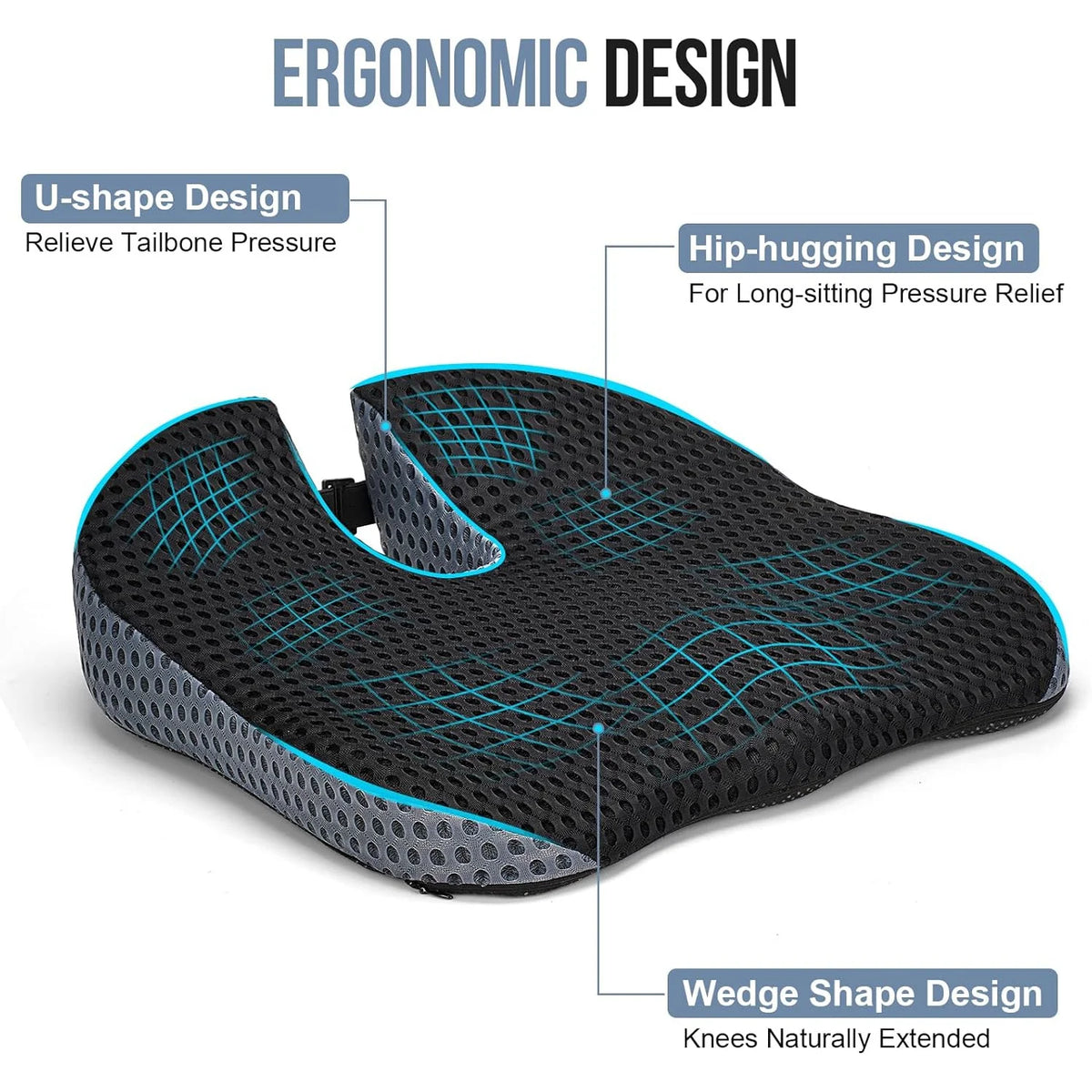 Memory Foam Car Seat Wedge Cushion for Driving Height Booster & Posture Support Pad