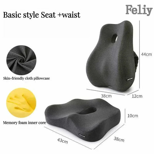 Memory Foam Orthopedic Seat Cushion & Lumbar Support Pillow for Office Chair and Car Seat
