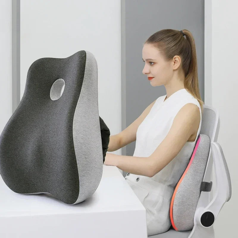 Memory Foam Orthopedic Seat Cushion & Lumbar Support Pillow for Office Chair and Car Seat