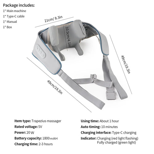 Foreverlily 26W Neck & Shoulder Massager Shawl – Wireless Deep Kneading Cervical & Back Massage Device