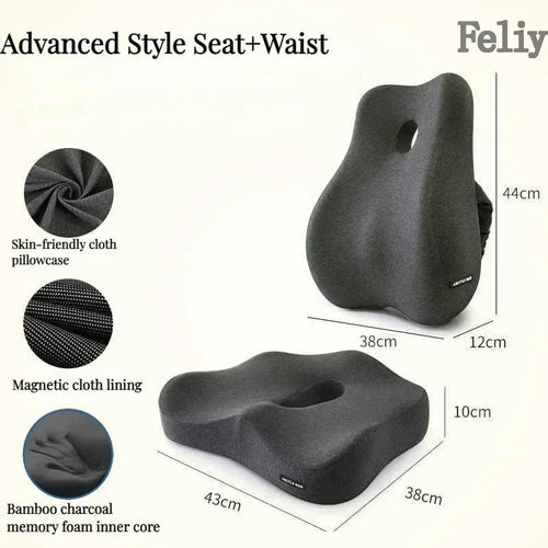 Memory Foam Orthopedic Seat Cushion & Lumbar Support Pillow for Office Chair and Car Seat